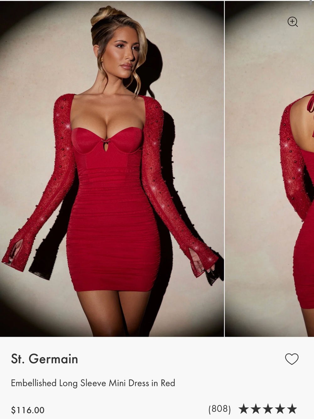 Oh Polly Embellished Red Long Sleeve Mini Dress